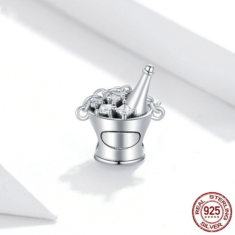 Wine Barrel Beaded Sterling Silver Charm Bracelet Simple Silver Beads