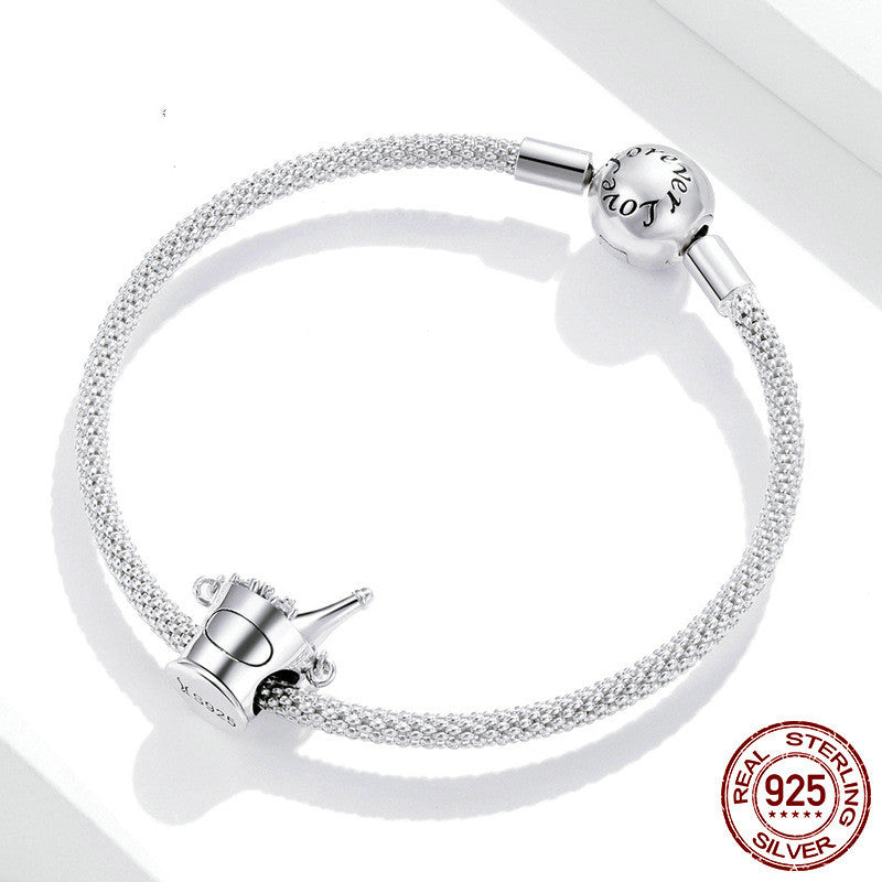 Wine Barrel Beaded Sterling Silver Charm Bracelet Simple Silver Beads