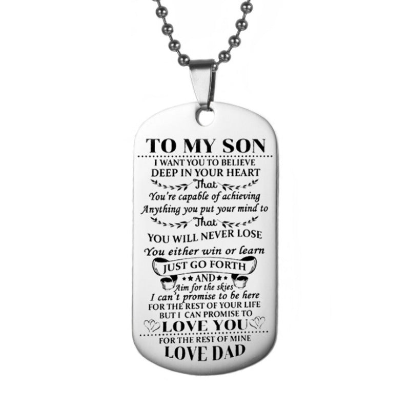 Stainless Steel Tag Necklace TO MY SON Letter Army Pendant