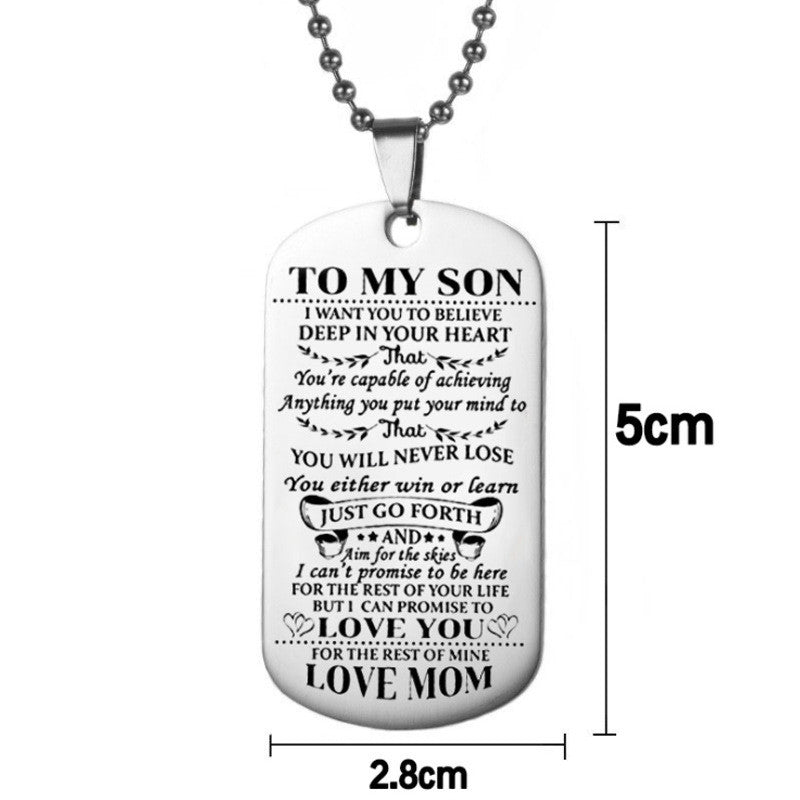 Stainless Steel Tag Necklace TO MY SON Letter Army Pendant