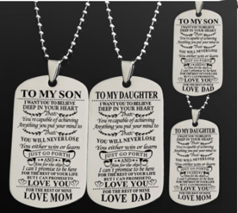Stainless Steel Tag Necklace TO MY SON Letter Army Pendant