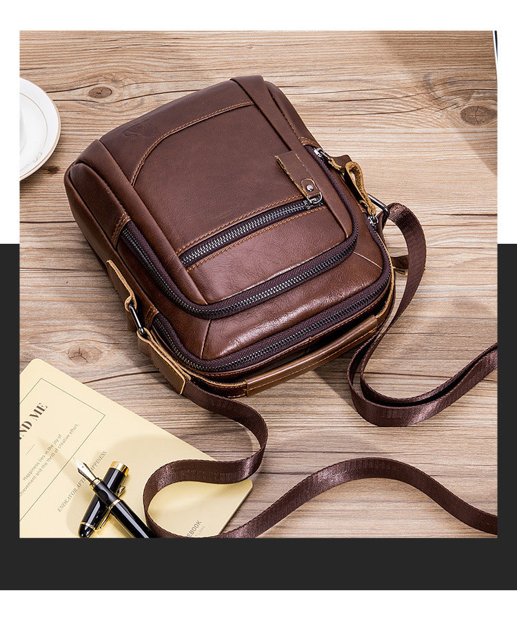 Top Layer Cowhide Men&#39;s Bag Retro Style Vertical Square Bag