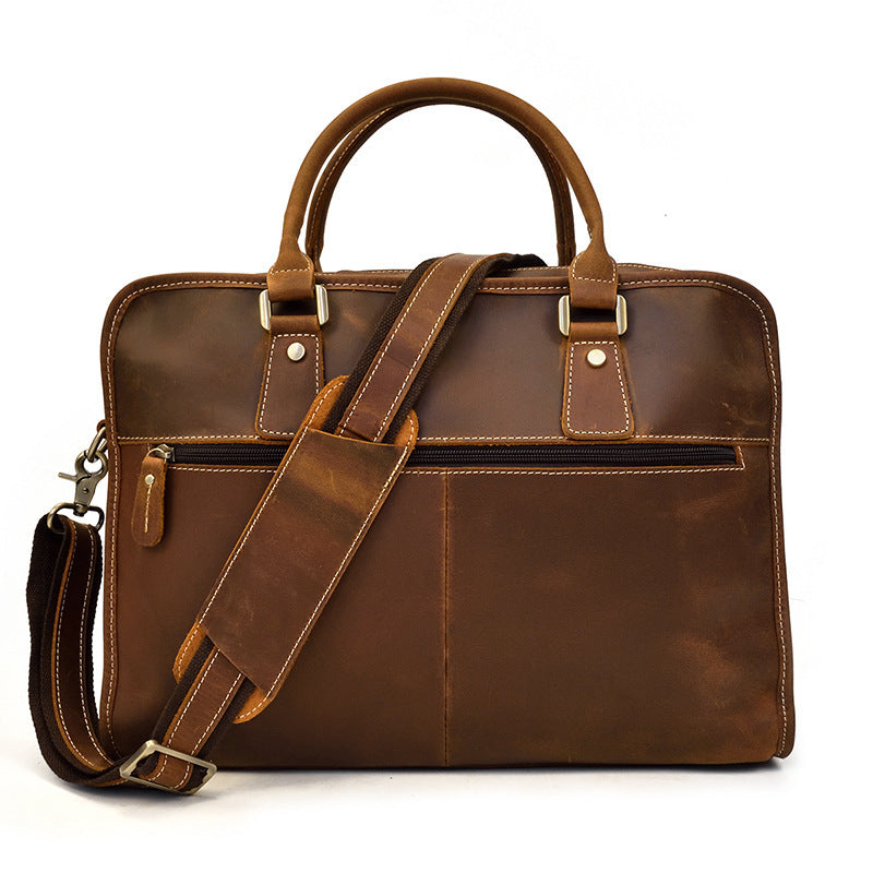 Men&#39;s Crazy Horse Leather Retro Commuter Business Bag