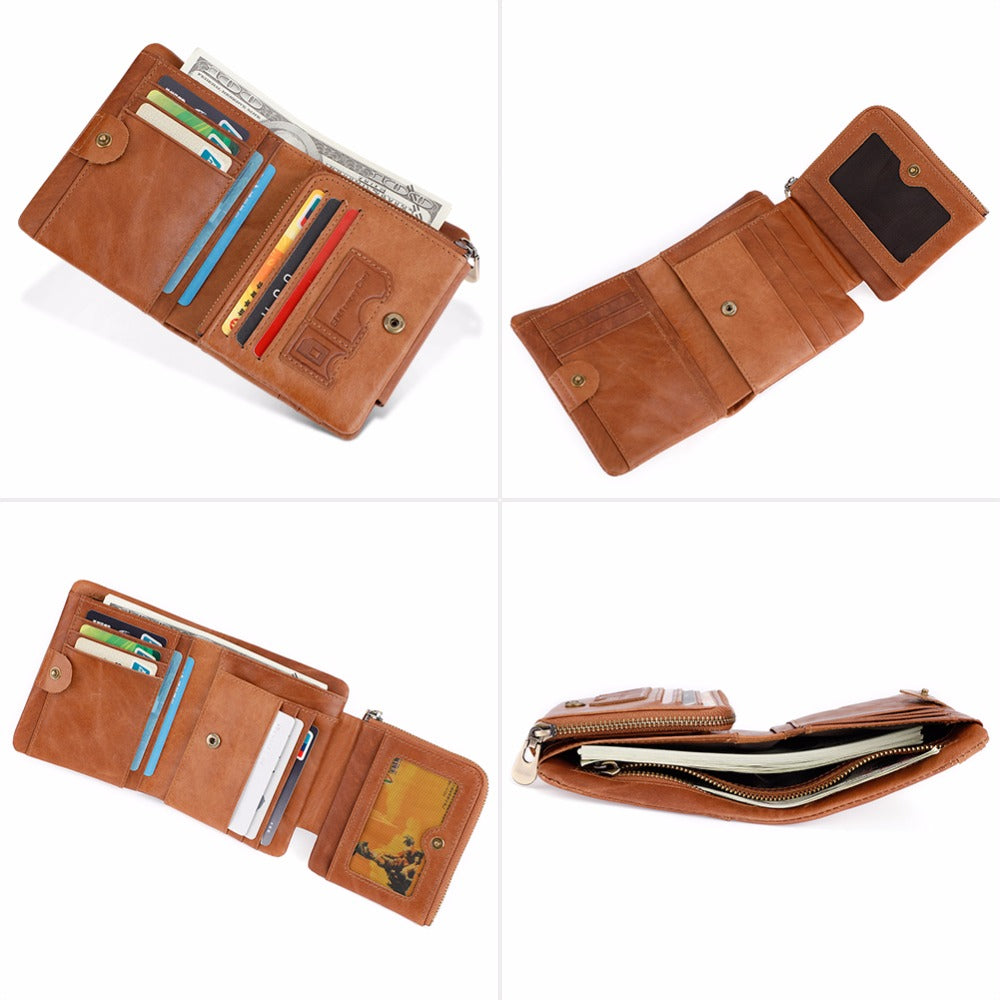 Multi-Card Position Leather RFID Short Vertical Clutch