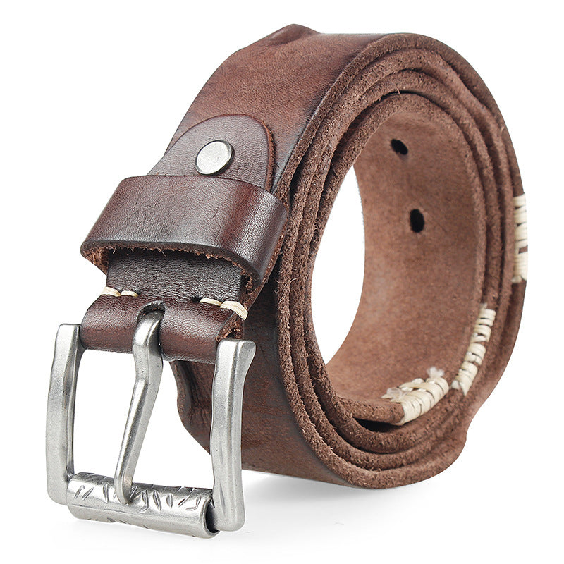 Men&#39;s First Layer Cowhide Washed Retro Belt