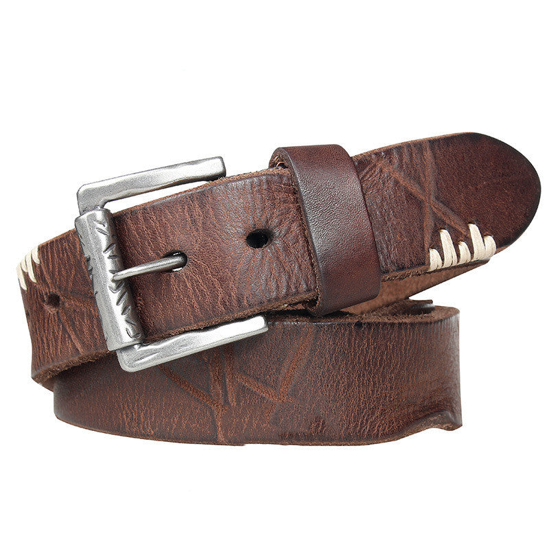 Men&#39;s First Layer Cowhide Washed Retro Belt