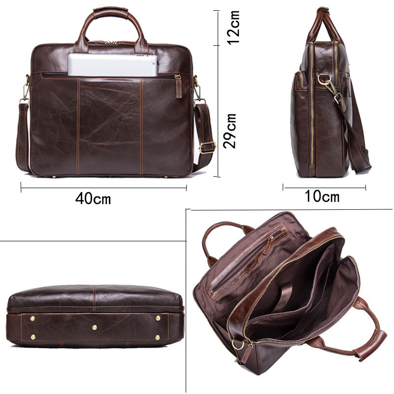 Casual Leather Business Briefcase Large Capacity Men&#39;s Shoulder Bag