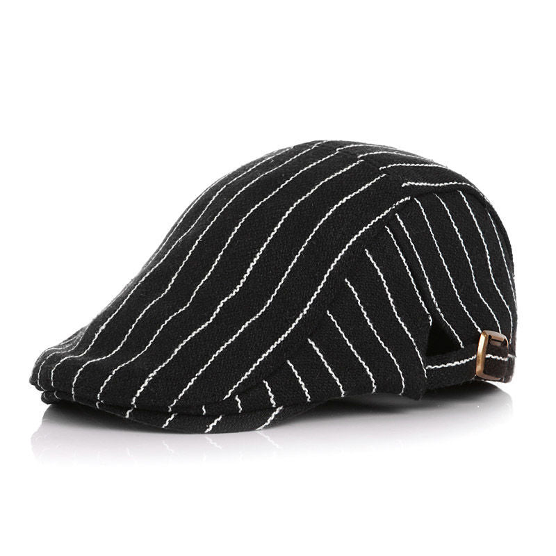 Baby&#39;s Striped Cap With Tweed In Spring And Autumn And Winter