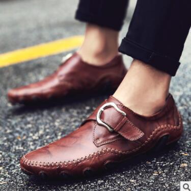 New Spring Octopus Leather Shoes Men&#39;s Casual Shoes England Handmade Driving Leather Shoes Peas Lazy Shoes