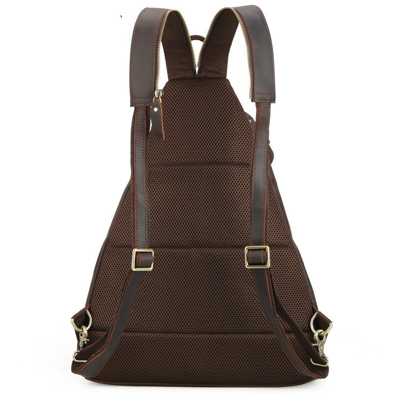 Trendy cow new leather men&#39;s chest bag large-capacity multi-function USB charging backpack retro crazy horse leather men&#39;s bag