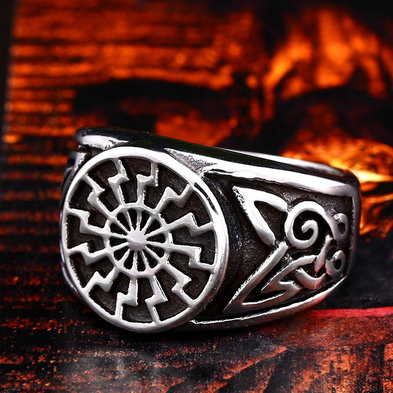 Titanium Steel Men&#39;s Viking Engraved Ring