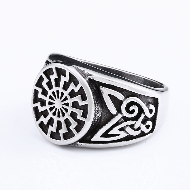 Titanium Steel Men&#39;s Viking Engraved Ring