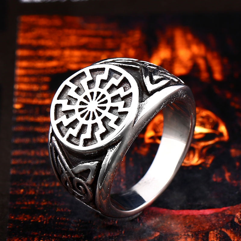 Titanium Steel Men&#39;s Viking Engraved Ring