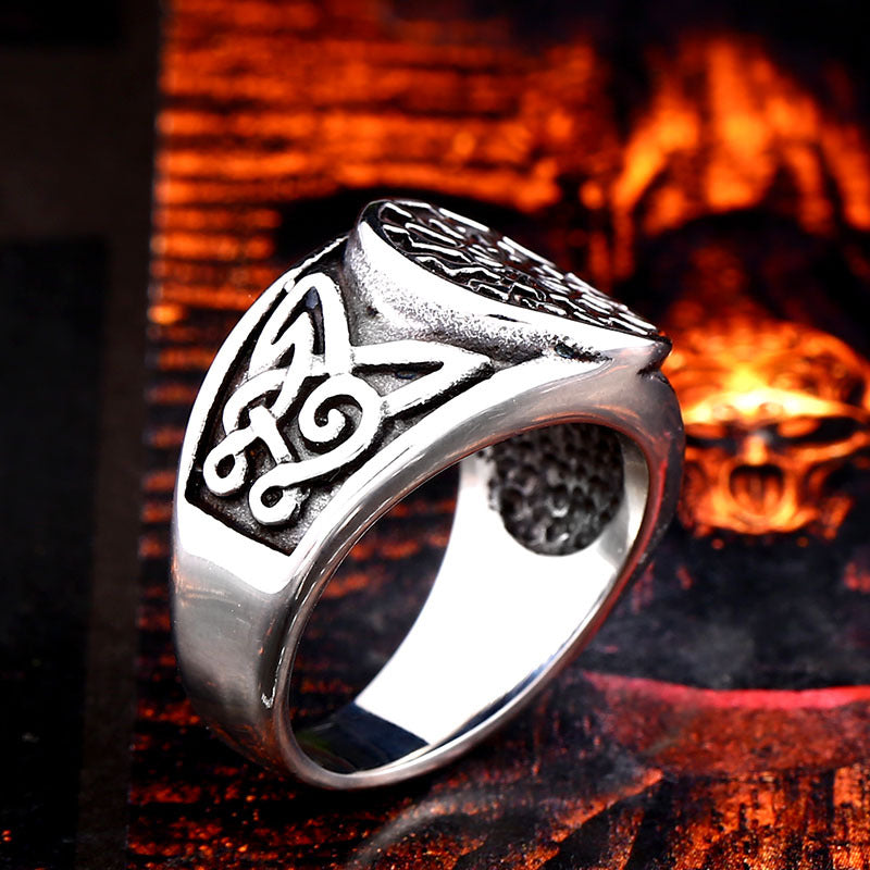 Titanium Steel Men&#39;s Viking Engraved Ring