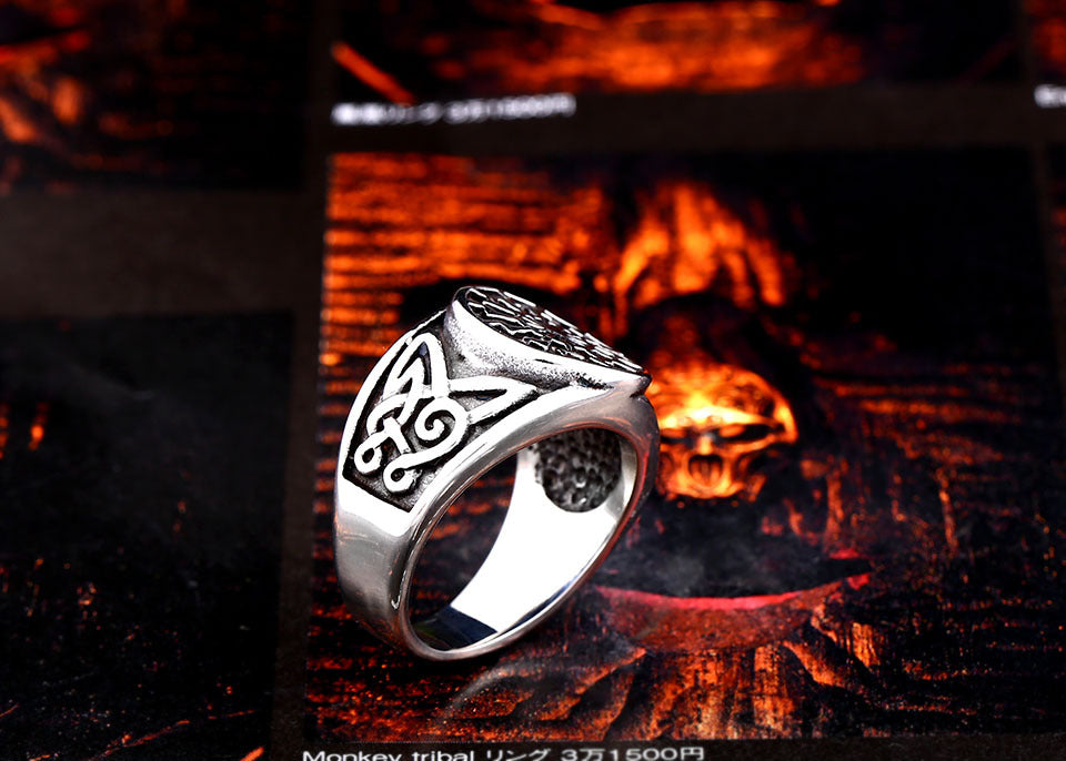 Titanium Steel Men&#39;s Viking Engraved Ring