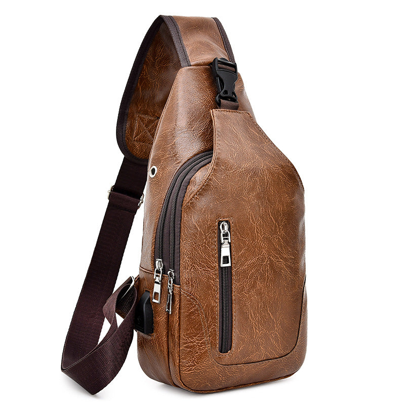 Men&#39;s Chest Bag Single Shoulder Portable Charging Messenger Bag Outdoor Sports And Leisure