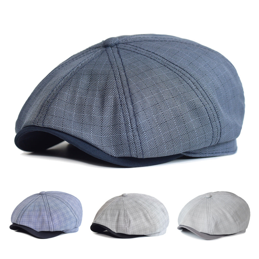 Lattice Octagonal Hat Thin Spring And Summer European And American Striped Newsboy Hat British Fashion Beret Painter Forward Cap
