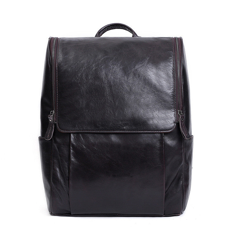 Business Men&#39;s Leather Backpack Large Capacity 15.6-Inch Computer Backpack Top Layer Leather Retro Backpack