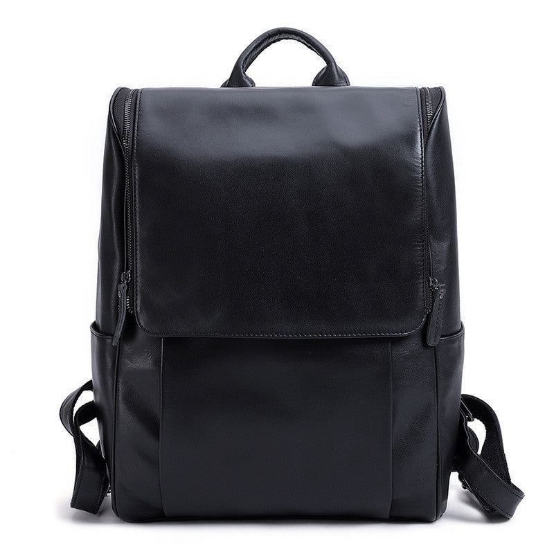 Business Men&#39;s Leather Backpack Large Capacity 15.6-Inch Computer Backpack Top Layer Leather Retro Backpack