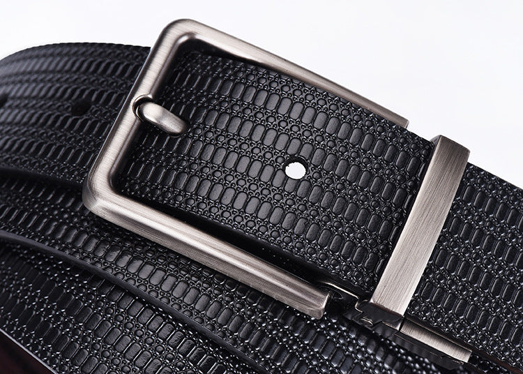 Men&#39;s Genuine Leather Rice Grain Embossed Trouser Belt Cowhide Belt