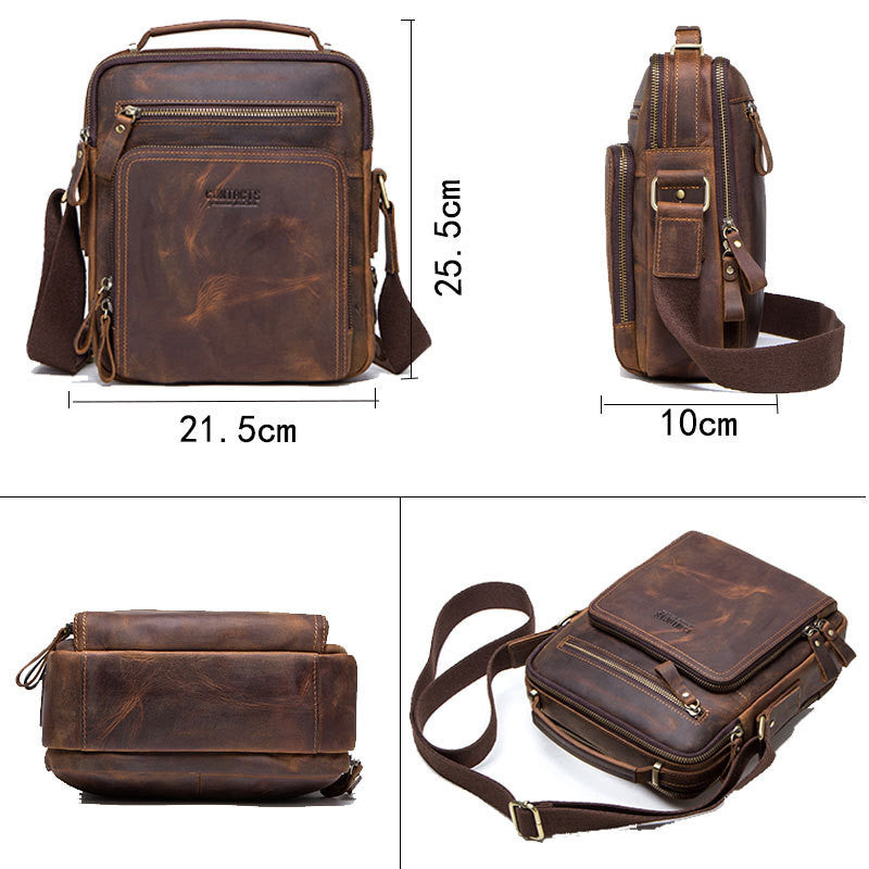 Ancient Crazy Horse Cowhide Men&#39;s Messenger Bag Multifunctional