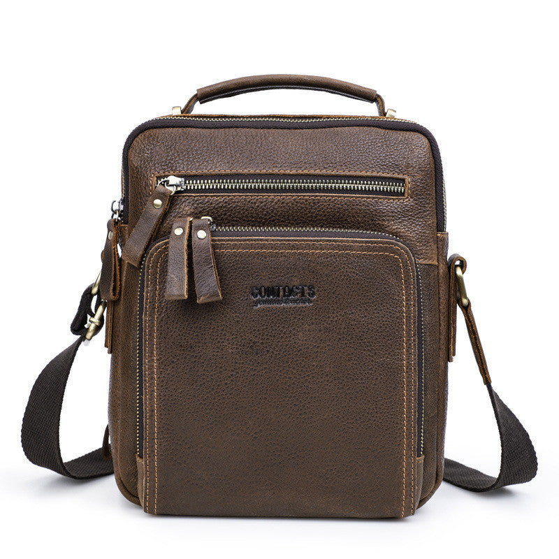 Ancient Crazy Horse Cowhide Men&#39;s Messenger Bag Multifunctional