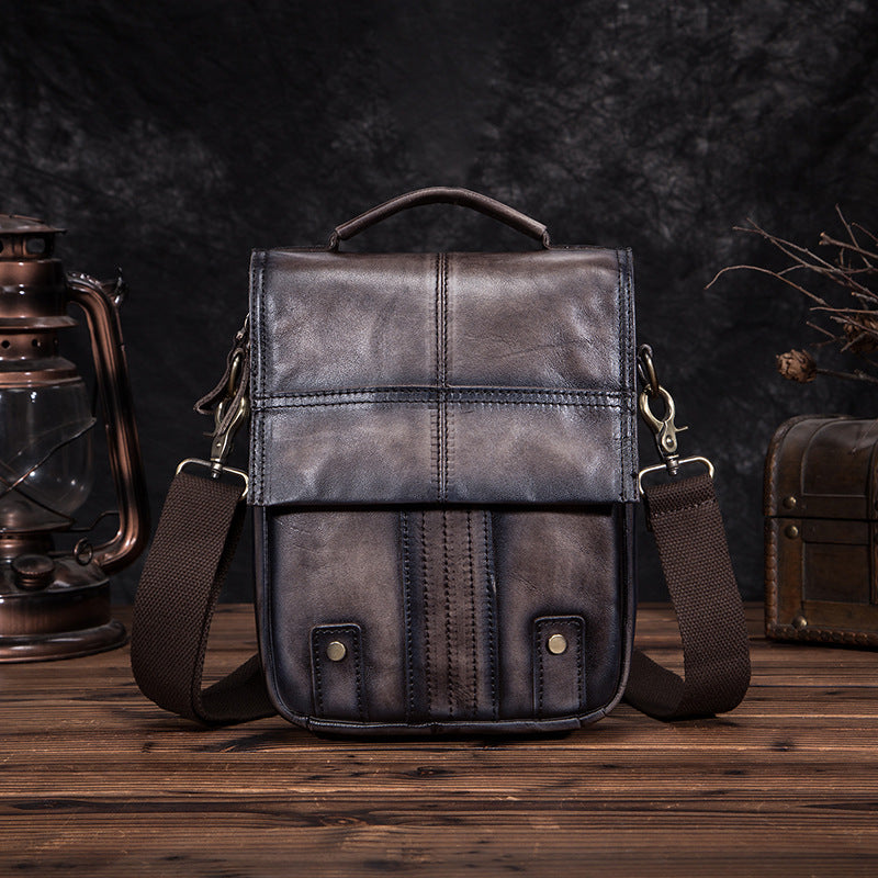 Imported Crazy Horse Leather Leather Foreign Trade Europe And America Retro Men&#39;s 8-Inch Summer Travel Outdoor Shoulder Diagonal Bag 152