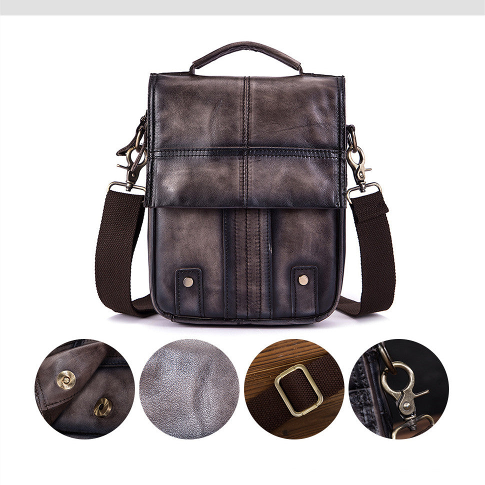 Imported Crazy Horse Leather Leather Foreign Trade Europe And America Retro Men&#39;s 8-Inch Summer Travel Outdoor Shoulder Diagonal Bag 152