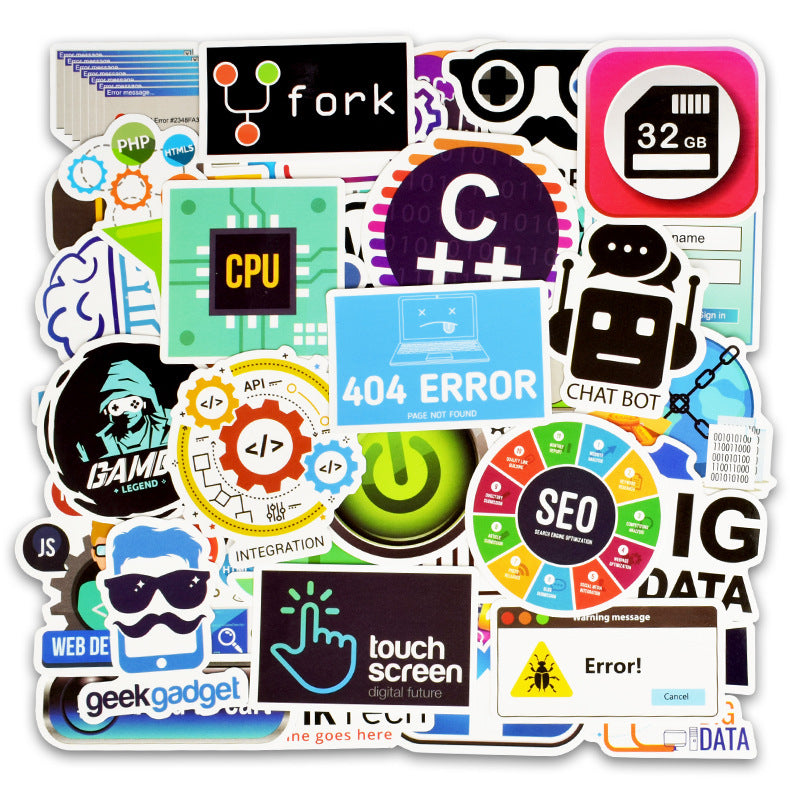50 PCS Internet Sticker Programming Language Html Cloud APP Stickers Gifts for Geek Hacker to DIY Laptop Car PS4 Phone Luggage