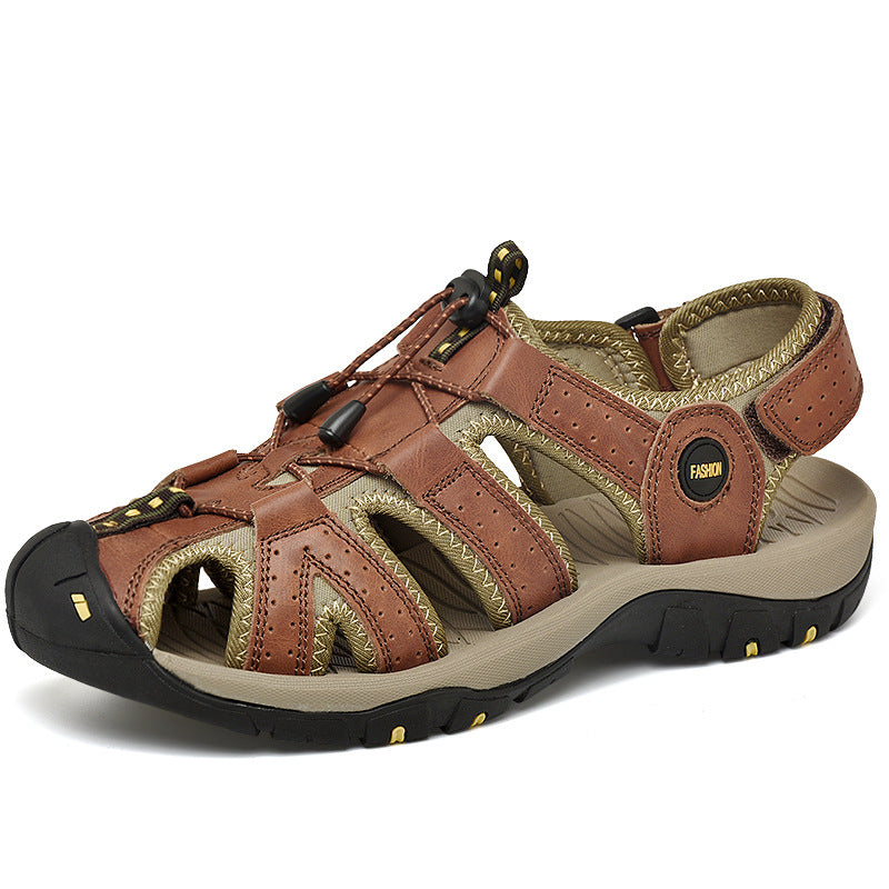 Sandals Summer New First Layer Leather Baotou Men&#39;s Outdoor River Upstream Beach Shoes