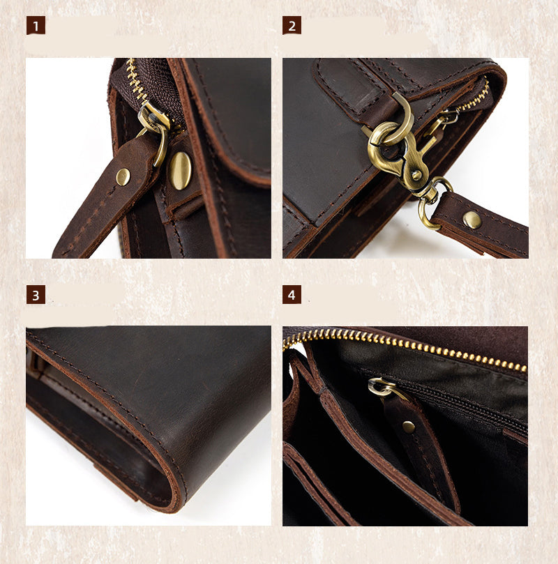 Leather Clutch Retro Men&#39;s Clutch Crazy Horse Leather Multifunction Wallet