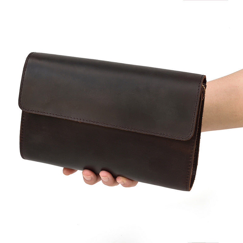 Leather Clutch Retro Men&#39;s Clutch Crazy Horse Leather Multifunction Wallet