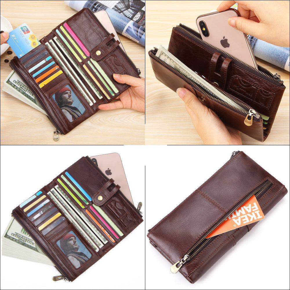 Men&#39;s Long Large-Capacity Vintage Leather Card Holder