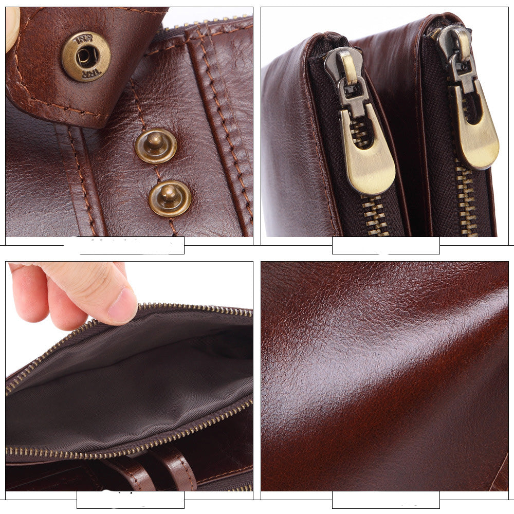 Men&#39;s Long Large-Capacity Vintage Leather Card Holder