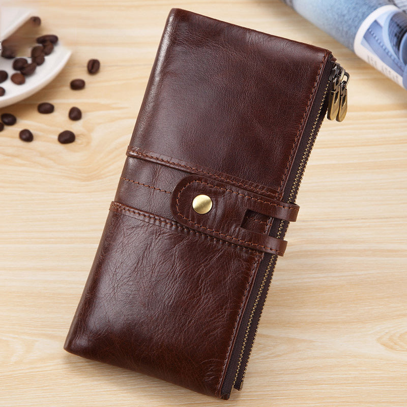 Men&#39;s Long Large-Capacity Vintage Leather Card Holder