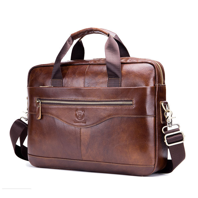 Captain Cattle Leather Goods Laptop Computer Briefcase Men&#39;s Leather Shoulder Messenger Bag Top Layer Cowhide Business Briefcase