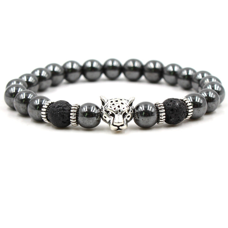 Black Volcanic Rock Leopard Head Lion Head Elastic Bracelet Bracelet