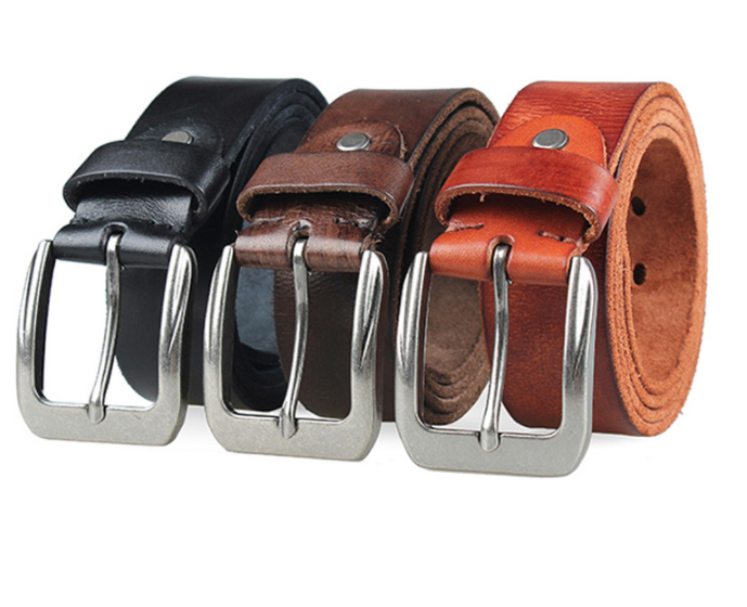 Leather Belt, Men&#39;S Leather, Needle Button Top, Leather Narrow Pants, Casual Retro Jeans, Thin Belt, Pure Leather Fashion