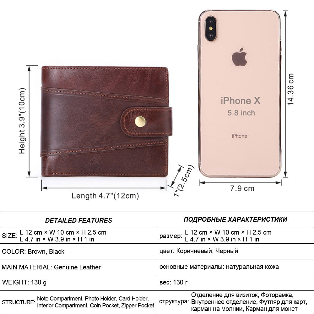 Men&#39;s BusinessOil Wax Leather Retro Top Layer Cowhide Wallet Foreign Trade Explosion Multi-Card Position Clutch