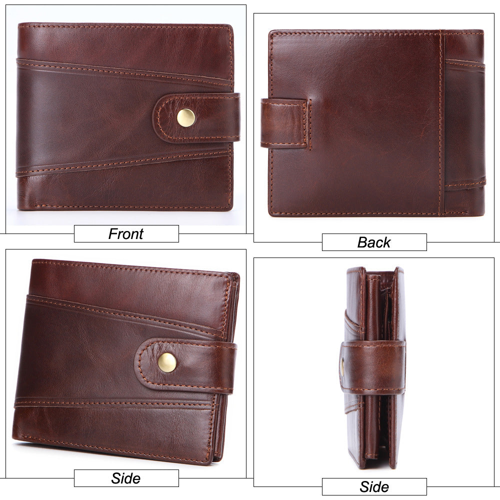 Men&#39;s BusinessOil Wax Leather Retro Top Layer Cowhide Wallet Foreign Trade Explosion Multi-Card Position Clutch