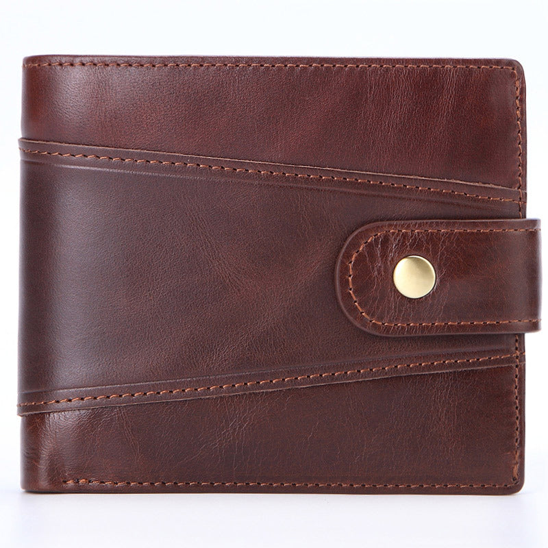 Men&#39;s BusinessOil Wax Leather Retro Top Layer Cowhide Wallet Foreign Trade Explosion Multi-Card Position Clutch