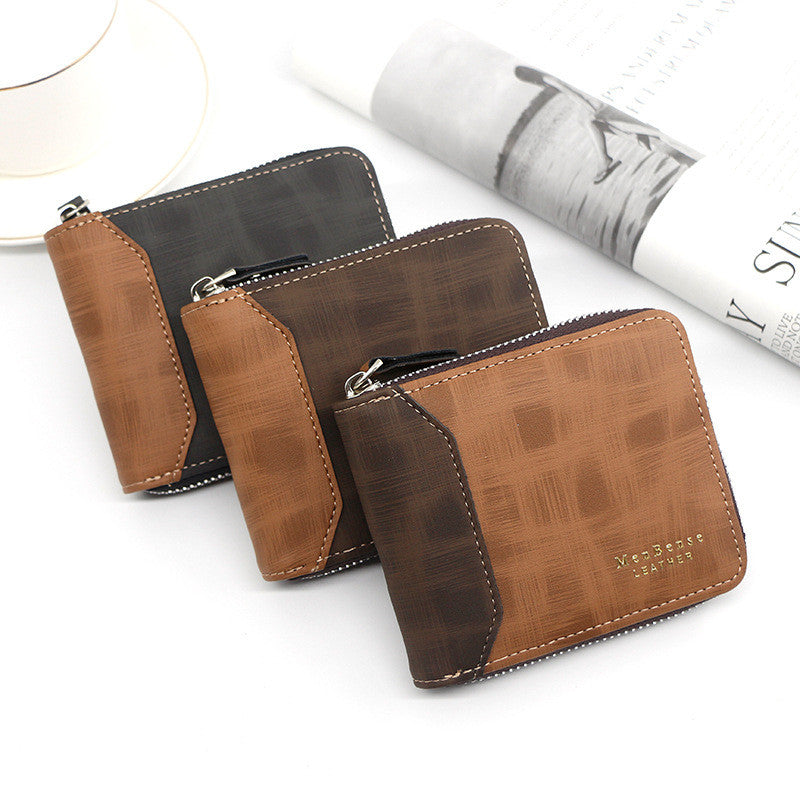 Zipper Two-fold Men&#39;s Wallet Retro Pu Coin Purse