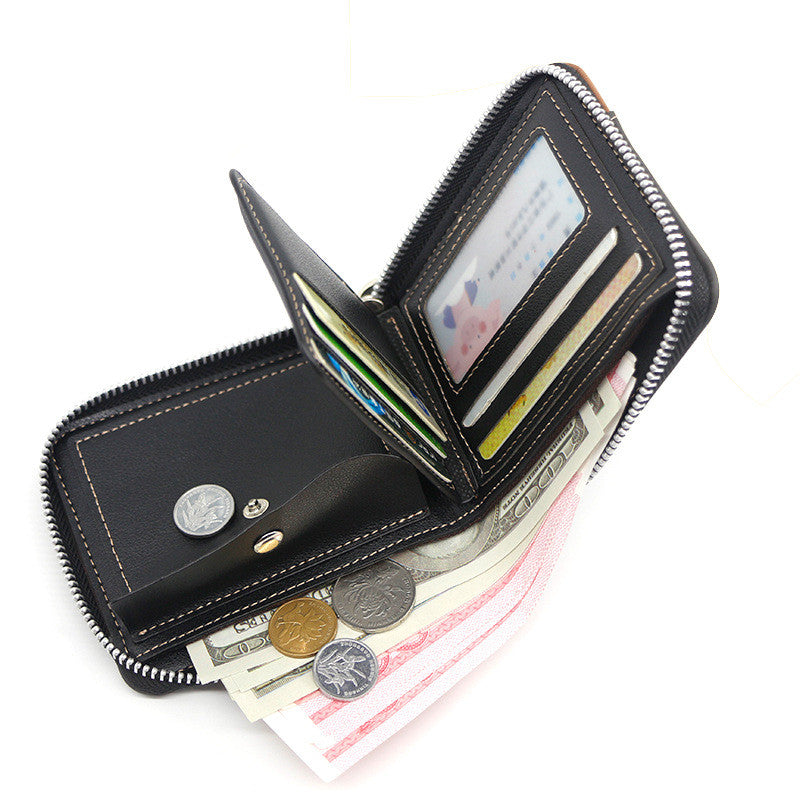 Zipper Two-fold Men&#39;s Wallet Retro Pu Coin Purse