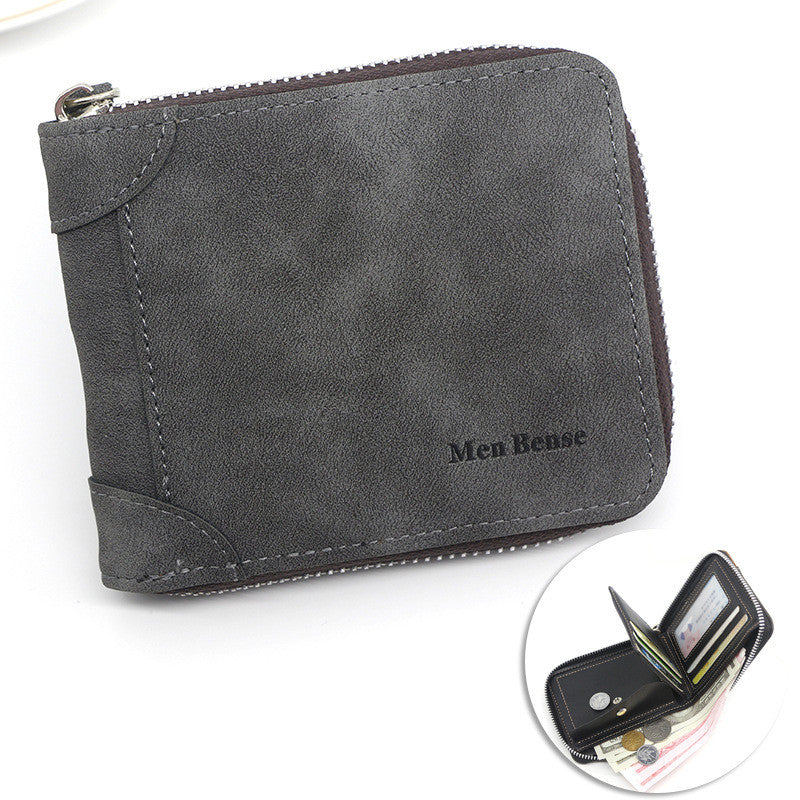 Zipper Two-fold Men&#39;s Wallet Retro Pu Coin Purse