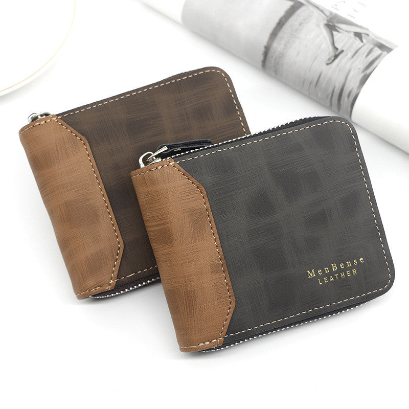 Zipper Two-fold Men&#39;s Wallet Retro Pu Coin Purse