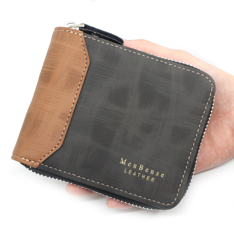 Zipper Two-fold Men&#39;s Wallet Retro Pu Coin Purse