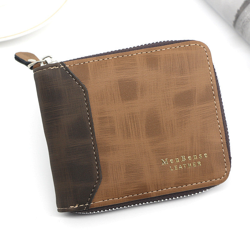 Zipper Two-fold Men&#39;s Wallet Retro Pu Coin Purse