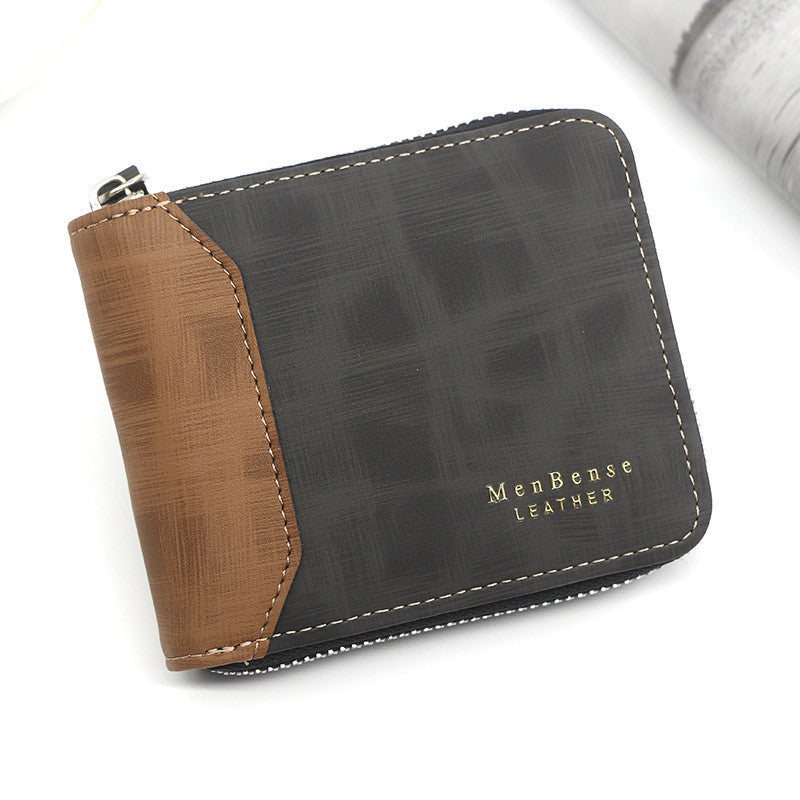 Zipper Two-fold Men&#39;s Wallet Retro Pu Coin Purse