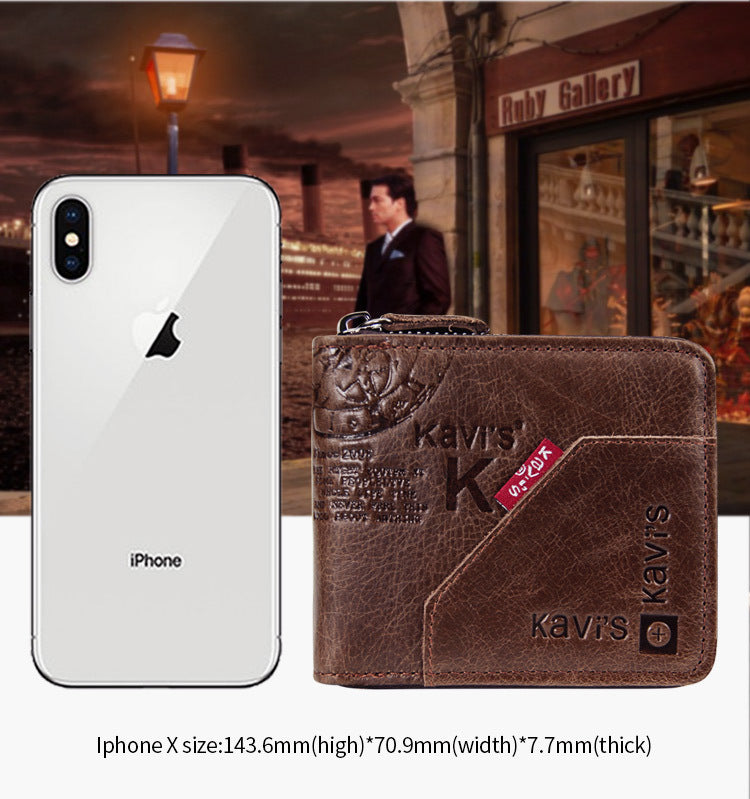 Leather Zipper Crazy Horse Leather Men&#39;s Bag Retro Large-capacity Soft Wallet Leather Wallet Men&#39;s Bag