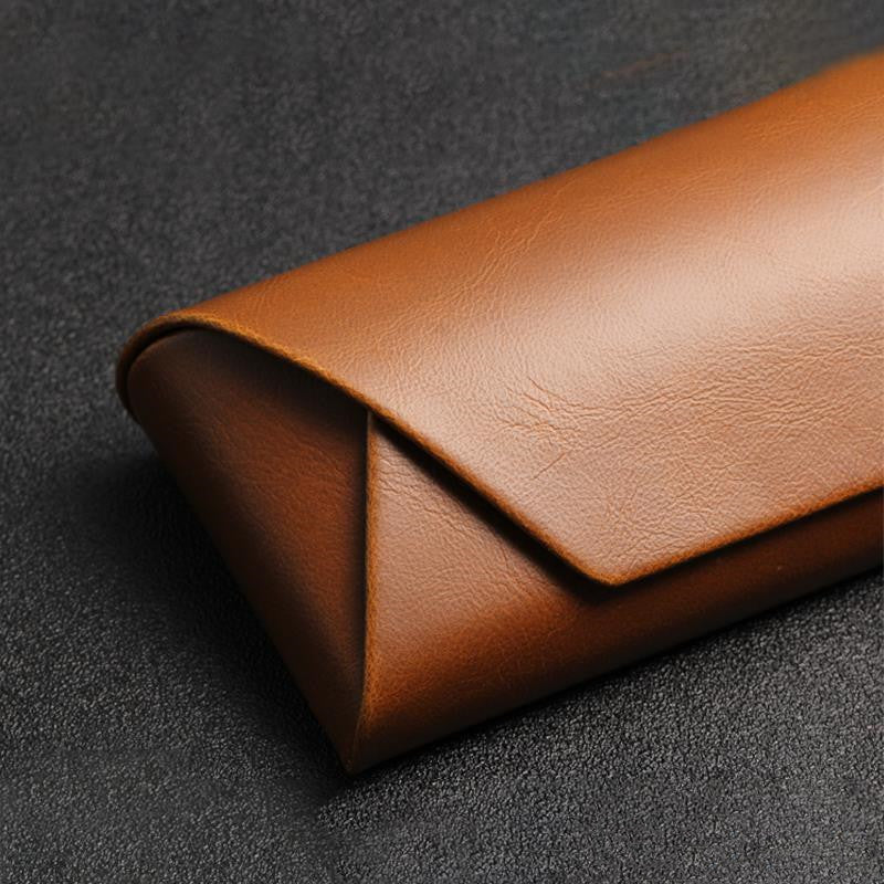 Handmade Japanese Crazy Horse Leather Brown PU Leather Plus Retro Art Anti-compression Myopia Sunglasses Sunglasses Case